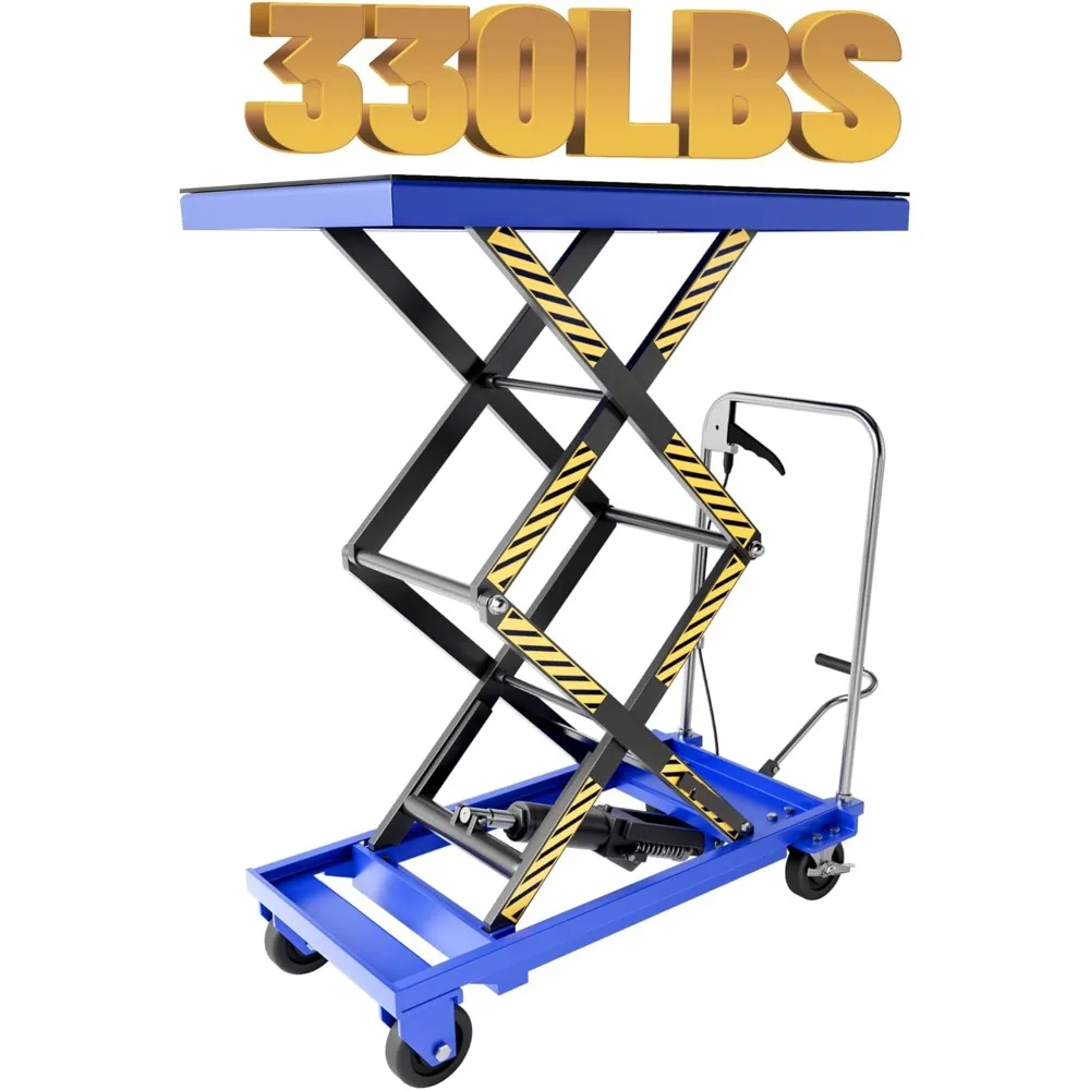 Hydraulic Lift Table Cart - Double Scissor Lift Design, 330lbs Capacity, Easy Operation with Locking Swivel Casters - for Materi