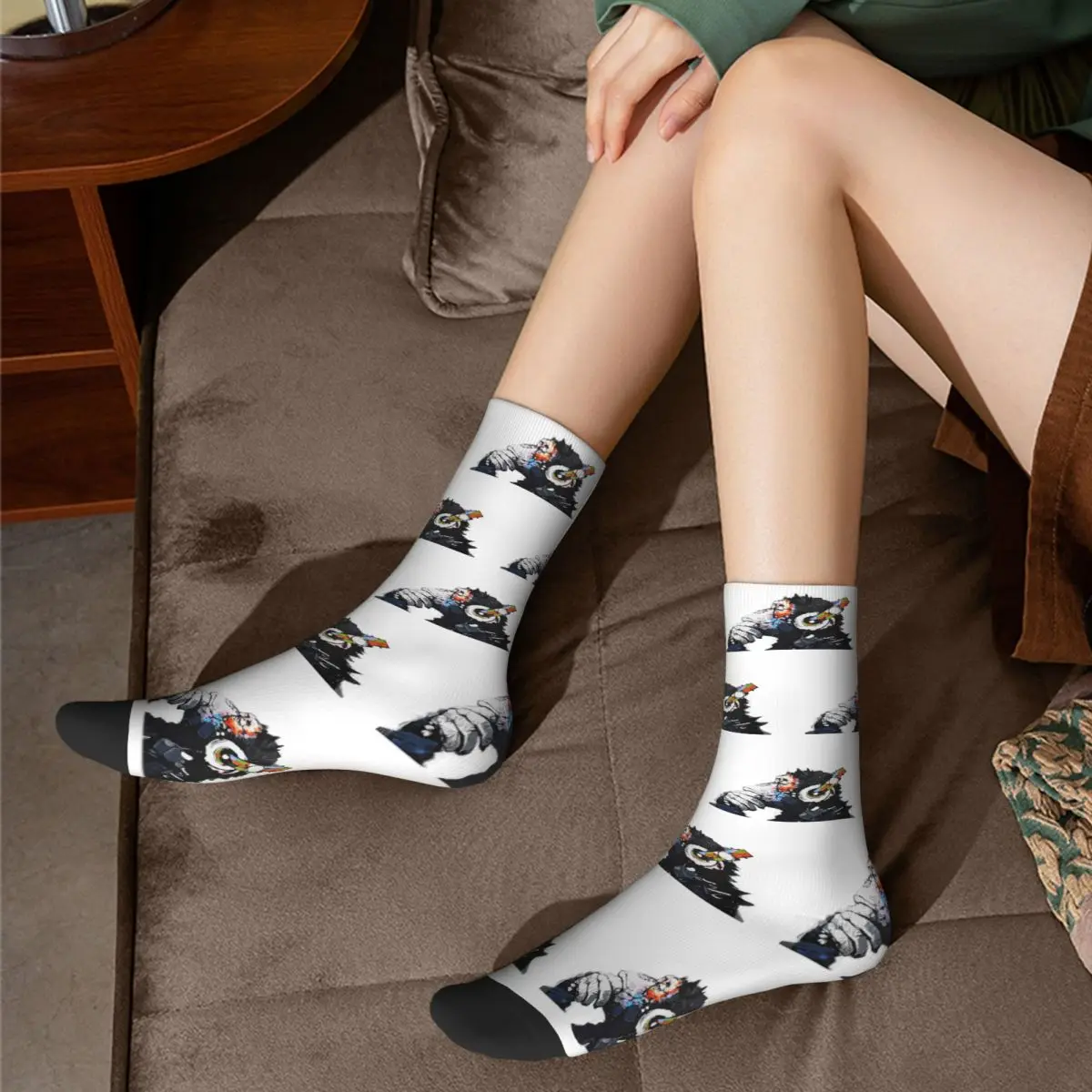 Banksy DJ Monkey Thinker With Headphones White Socks Harajuku Sweat Absorbing Stockings All Season Long Socks Birthday Present
