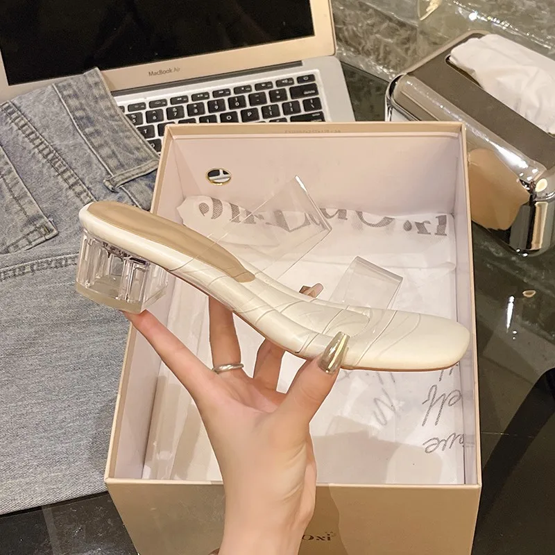Summer Women Pumps Sandals PVC Jelly Slippers Open Toe High Heels Women Transparent Perspex Slippers Shoes Heel Clear Sandals
