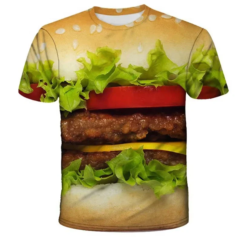 Hamburg Pommes Frites Grafik T-Shirt Herren 3D-Druck Lustiges Essen T-Shirt Kinder Sommer Kurzarm Freizeit Rundhals T-Shirt – Detail 3