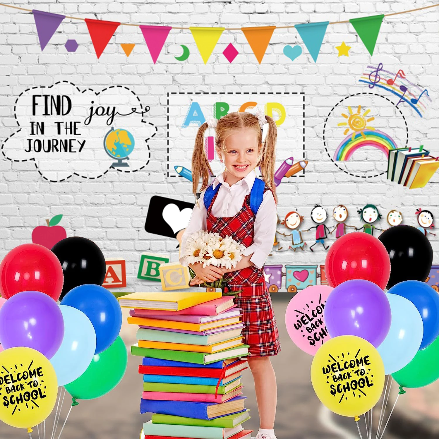 Welcome Back To School backdrop Black Chalkboard Globe Pencil Book Classroom Children Student Photography Background Party Decor