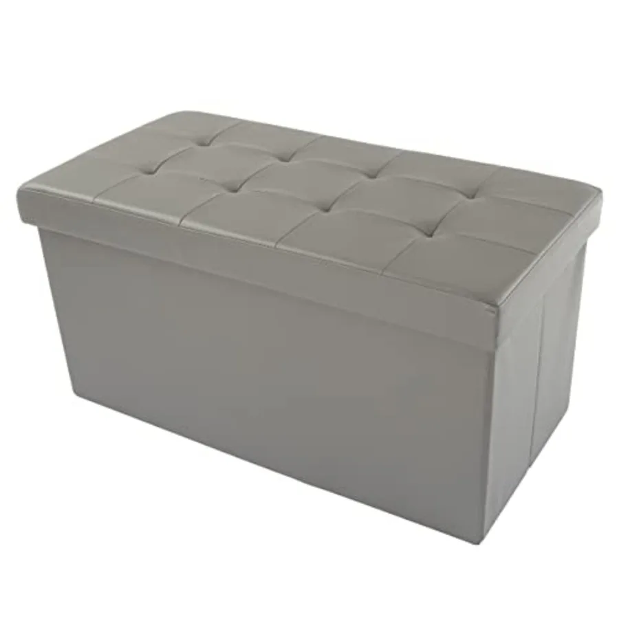 

Storage Ottoman - 30-Inch Folding Faux Leather Footrest, Linen Chest, or Bench with Removable Divider for Living Room or Bedroo