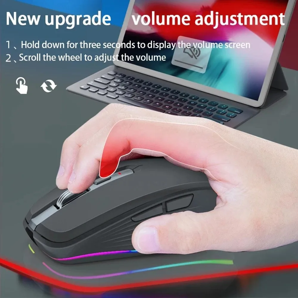 M303 Dual Mode 2.4G Wireless Bluetooth Rechargeable Pink RGB Silent Mouse Universal for Windows Mac iOS Android Laptop PC