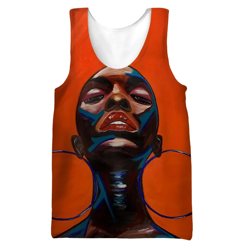 2024 Harajuku African Girls Pattern Vest Daily Fitness Men Tank Top Sleeveless Funny Undershirt Round Neck Men Clothing y2k Tops