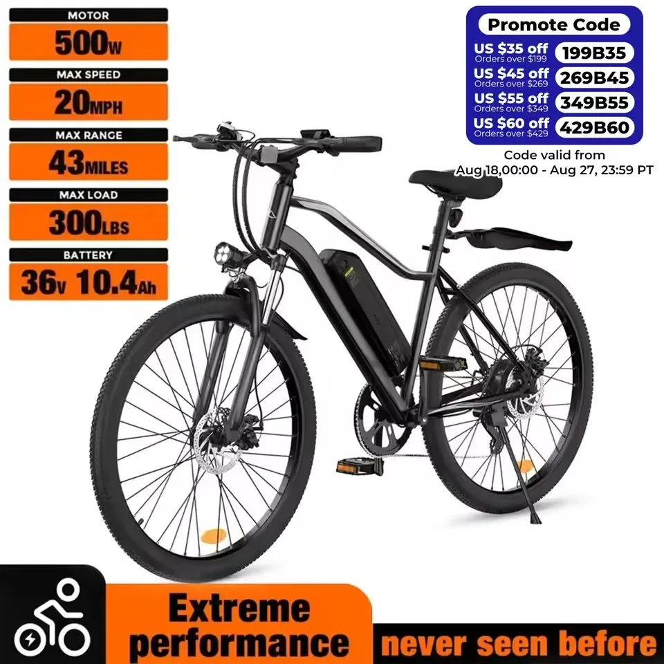 

Electric Bike for Adults, 26" Electric Mountain Bike With 500W Brushless Motor, 23MPH Top Speed Electric Bicycle with