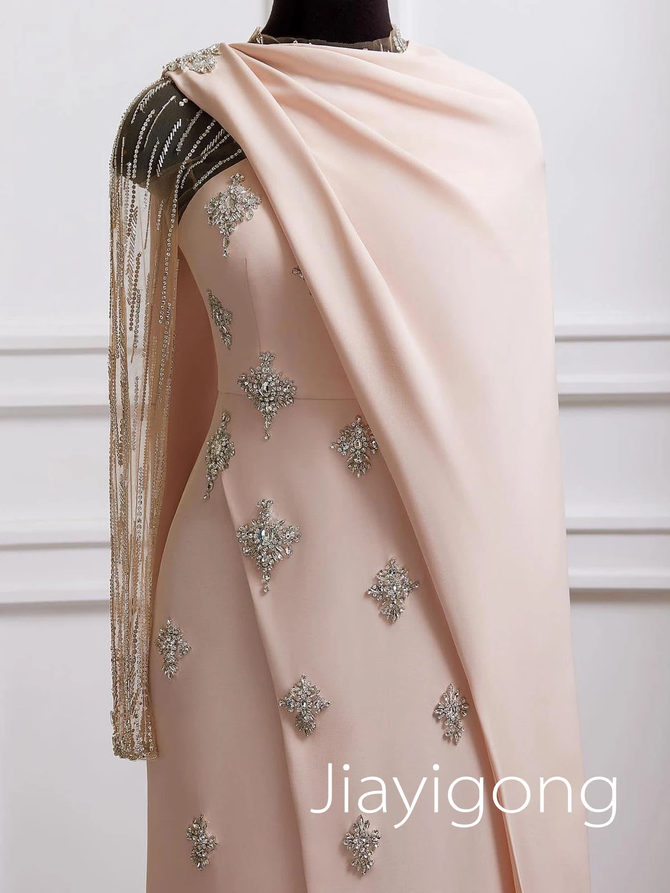 Jiayigong Jersey Beading Wedding Party A-line High Collar Bespoke Occasion Gown Midi Dresses Saudi Arabia