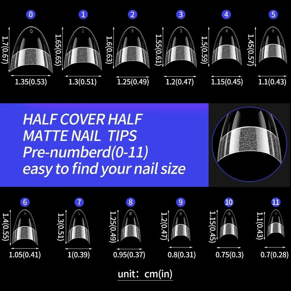 Stylish Half Matte False Nail Tips Clear Extra Short Press On Nails 12 Size Soak Off Nail Extension Tips for Women