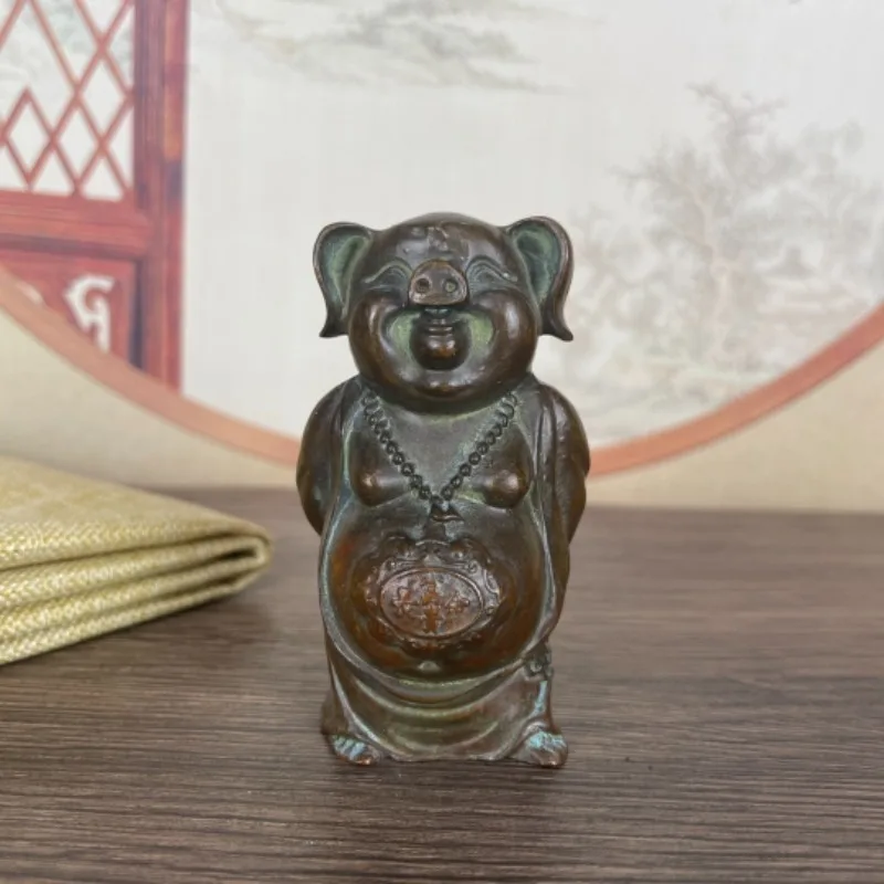 

Antique Bronze-Style General Tianpeng Zhu Bajie Figurine Retro Pig with A Smile Crafted Pig Ornament