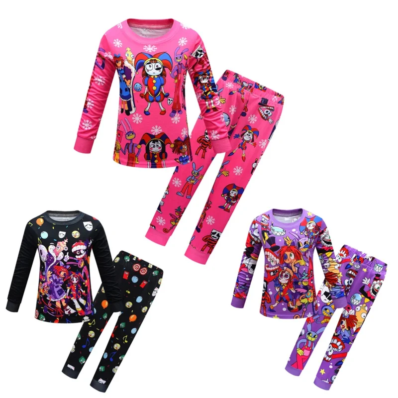 Conjunto de pijamas dos desenhos animados para crianças, pijamas para meninos e meninas, circo digital, roupas para criança, roupas de bebê