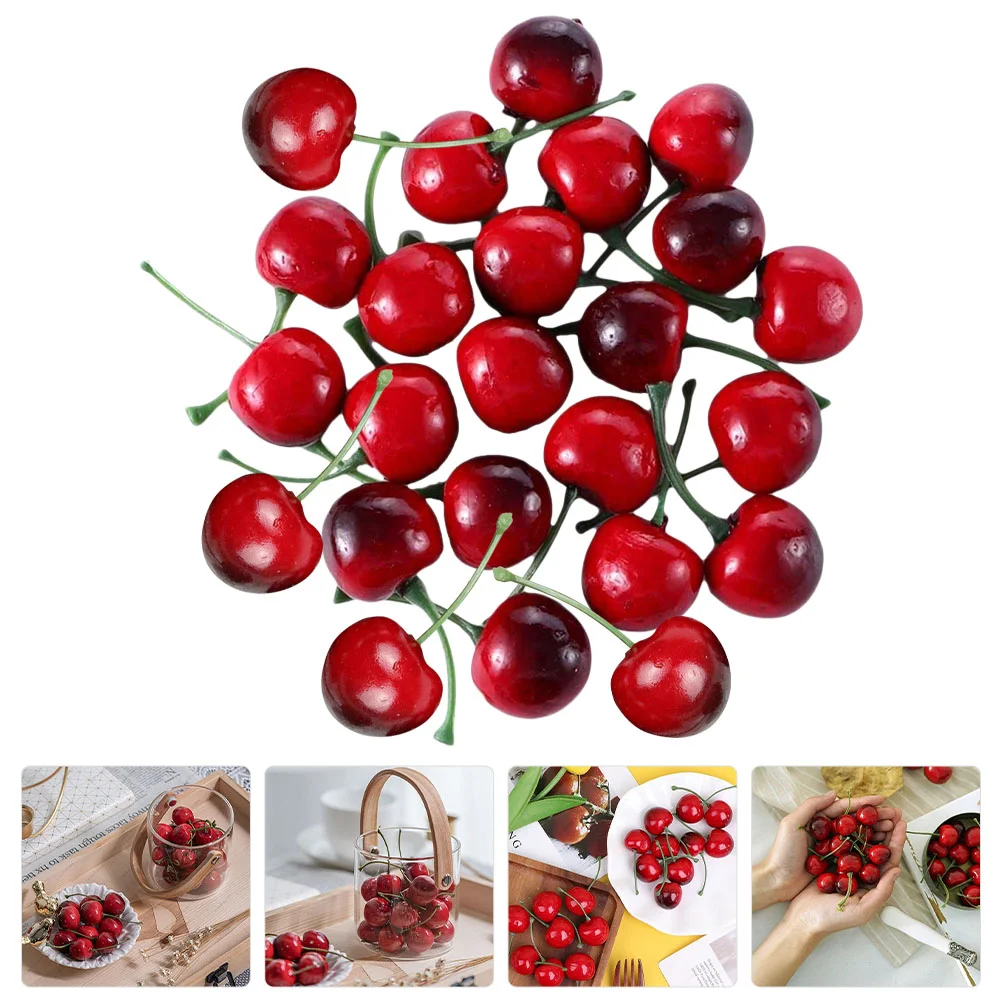 40 Pcs Fake Cherry Ornament Decorate Photo Fruit Prop Simulation Plastic Artificial Fruits Adornment Model Imitation Food Toys