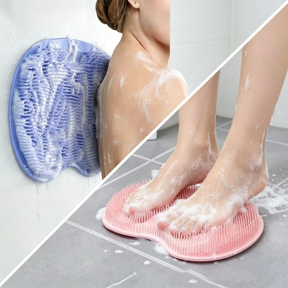 Silicone Shower Massage Mat with Suction Cups, Non-slip Foot Exfoliating Pad Back Scrubber Bathroom Bath Cleaning Brush