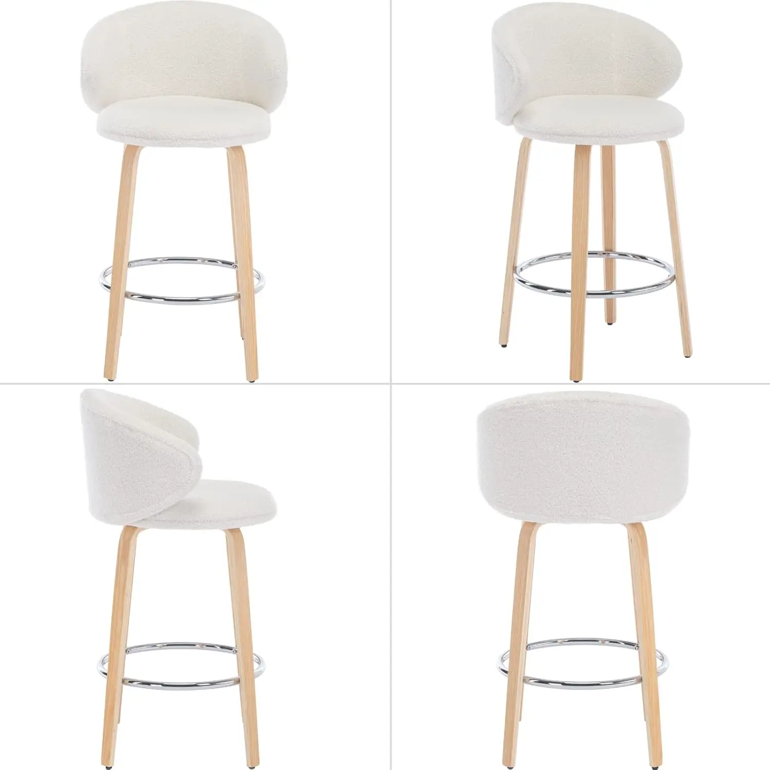 Modern Bar Stools Set of 3, 26 Inch Counter Height , Bar Chairs with Barrel Backrest for Kitchen Island Dining Room, White