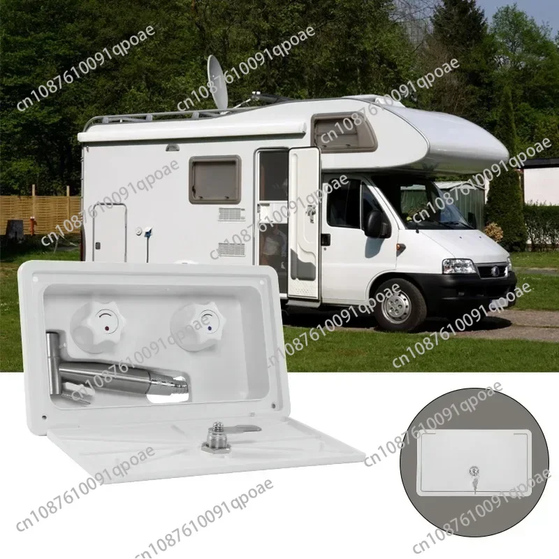 RV Caravan White Exterior Shower Box Kit with Lock 1.5M Metal water pipe Water saving nozzle apply to Camping Camper accessories