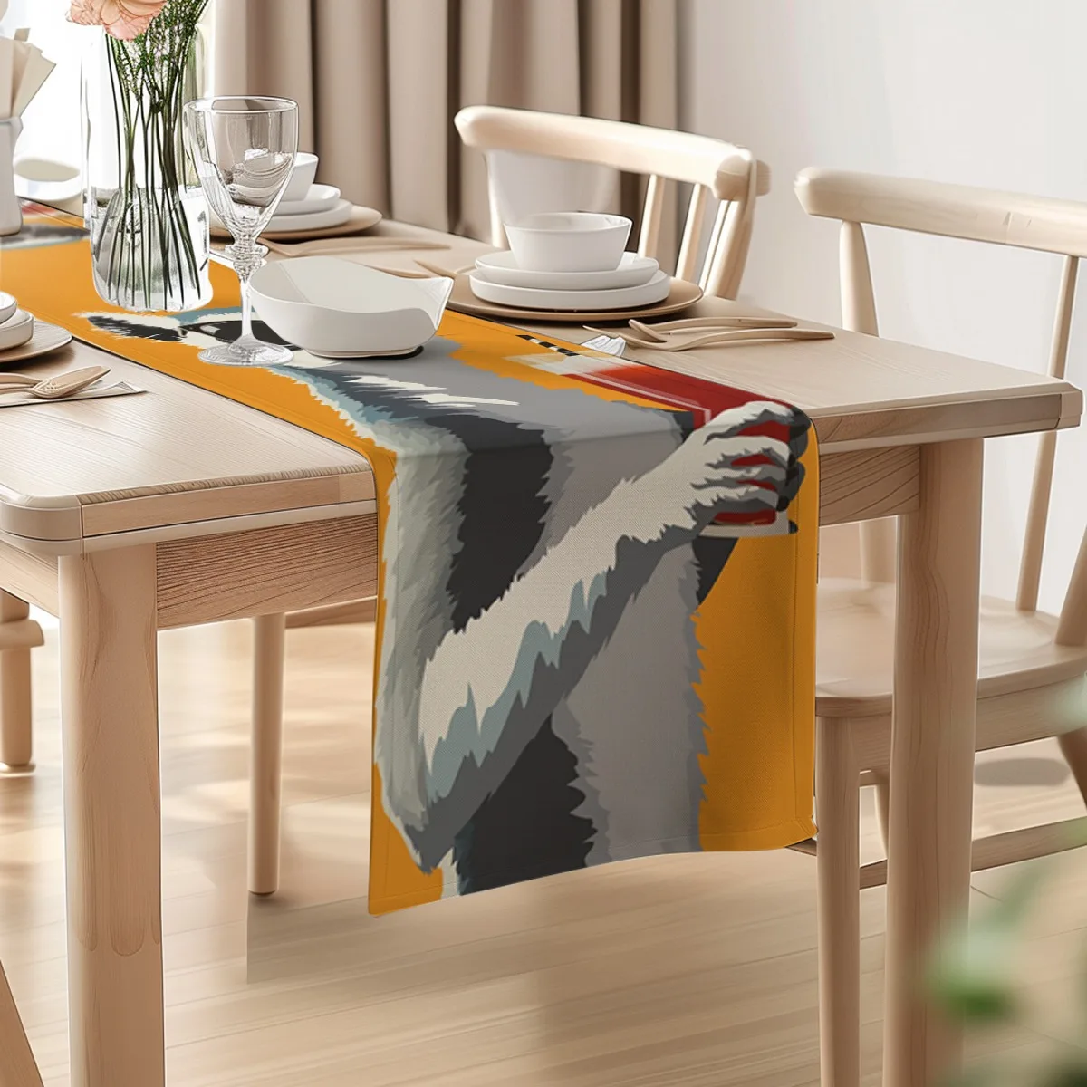 print table runner Lemur Animal Print Summer Style Tablecloth for Seasonal Celebrations Both Indoor And Outdoor Dining Settings