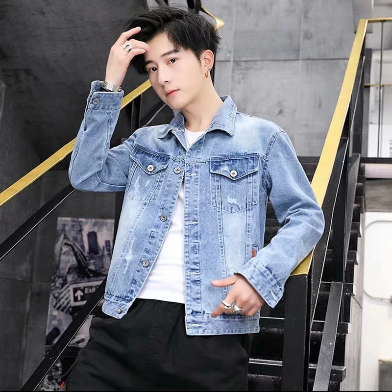 

Men's Denim Jaet Korean Sle Spring Autumn Winter Faion Workwear Jaet Warm Long Sve Collar irt ket Outerwear