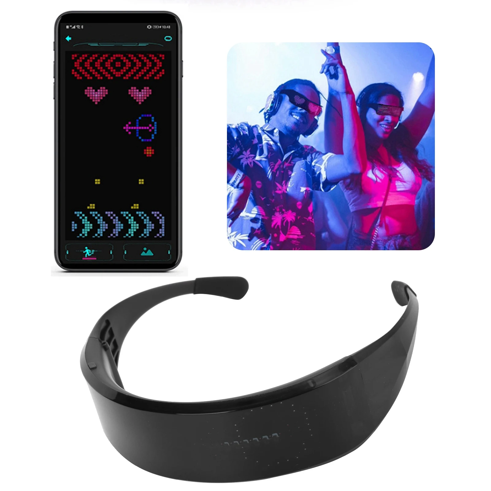 Black LED Glowing Glasses APP Control USB Charging Multi‑Color Glasses for Party Birthday Bar LED Glasses Rechargeable Glasses