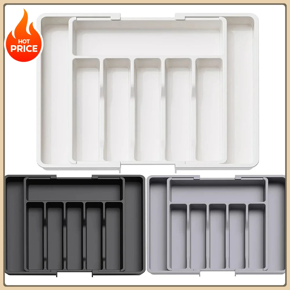 New HOT Adjustable Cutlery Organizer - Upgraded Plastic Storage Tray with Divided Slots for Forks and Knives Drawer Organizer