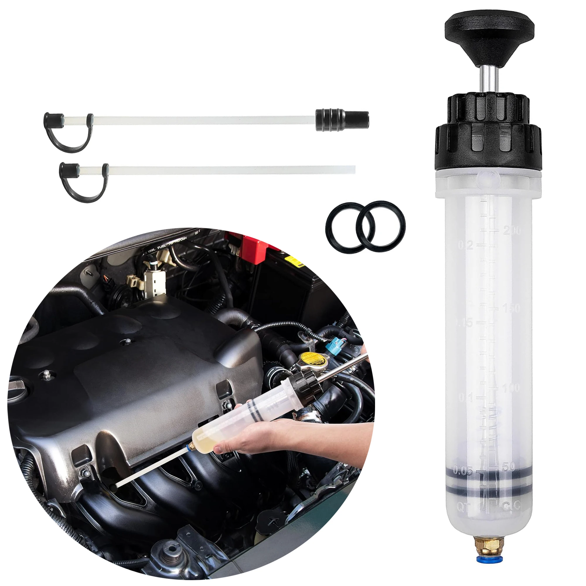 200CC Flüssigkeitsabsauger, Spritzenpumpe, Ölabsauger für Autos/Schiffe/Motoren/Rasenmäher mit 2 transparenten Schläuchen