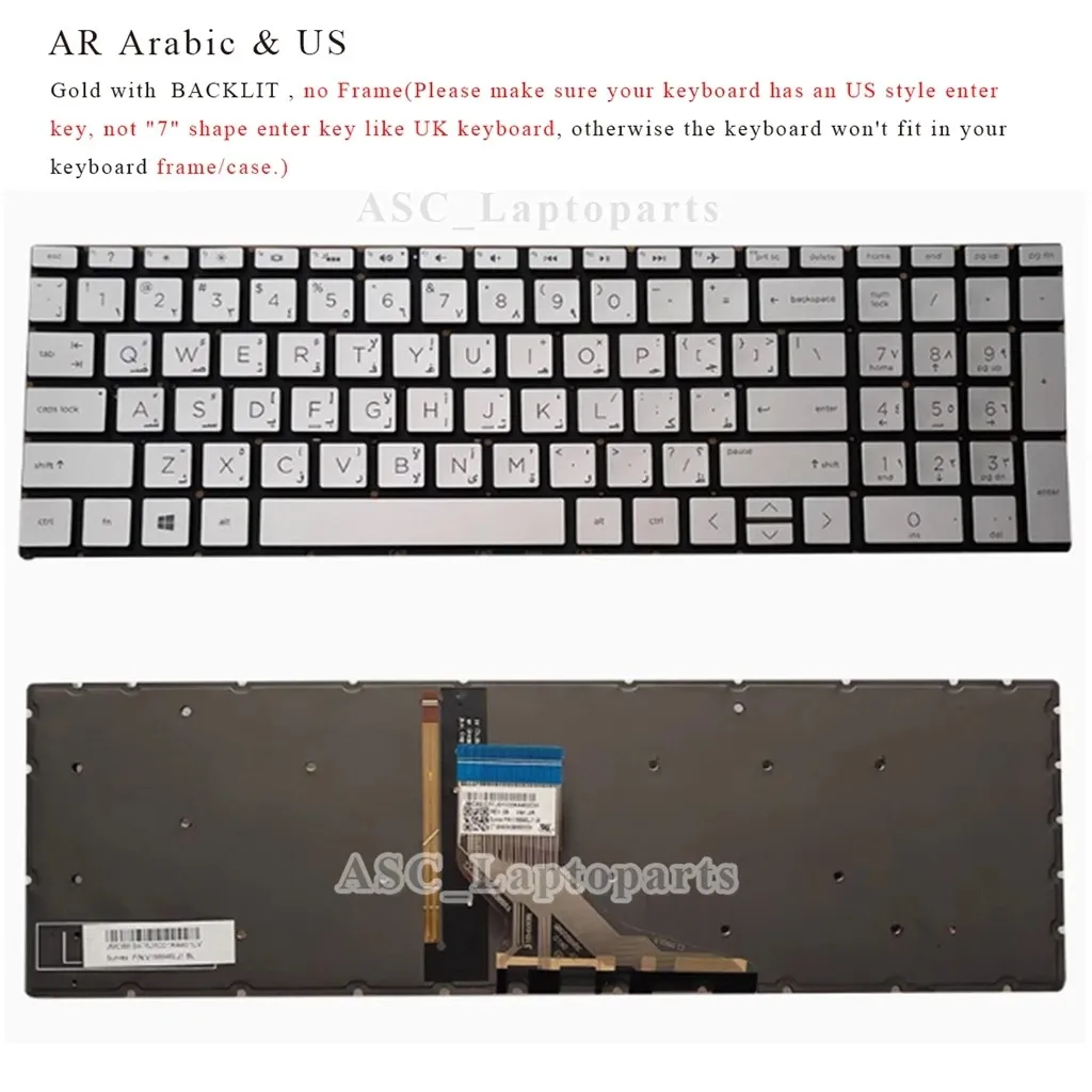New Arabic Belgian Czech French Hebrew German Greek Hungarian Italian Keyboard for HP 250 255 256 G7 G8 G9 , 258 G7 BACKLIT