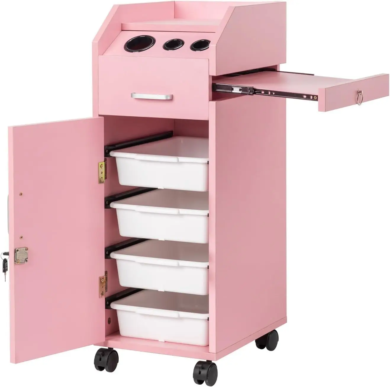 

Modern Salon Trolley Storage Cart with Wheels Pink Rolling Salon Sation for Hair Stylist Barber Shop Beauty Spa, Customized
