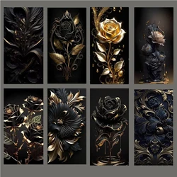 Large 5D Diamond Painting New 2025 Full Square Round Fantasy Black Gold Rose Leaves Diamond Mosaic Needlwork Diamond Embroidery