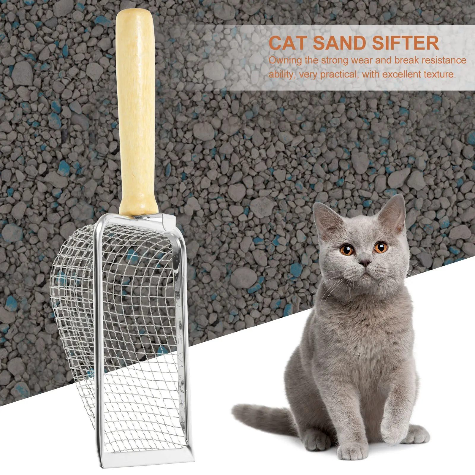 Heavy Duty Stainless Steel Cat Litter Scoop with Comfort Grip Sifting Shovel for Cat Litter Poop Sand Cleaning Reptile Terrarium