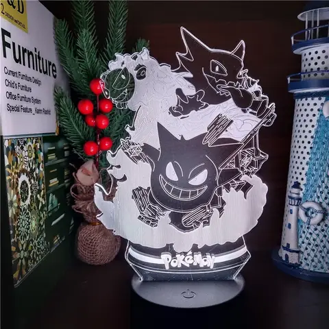 Pokemon Gengar Haunter Gastly 3D-lampa Anime LED-nattlampa USB Färgskiftande Luminaria Illusion Sovbordslampor Barnpresent 10 best sales gengarlampa - №1