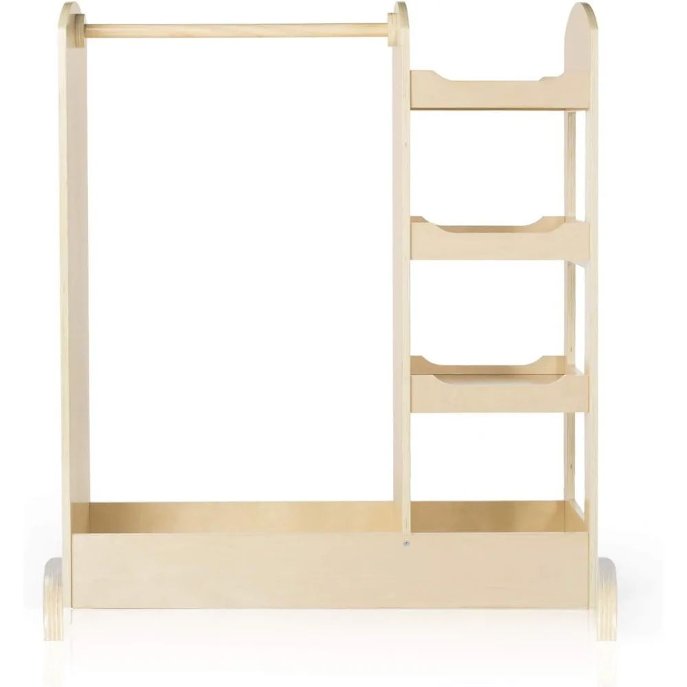 Centro de armazenamento infantil com espelho, prateleiras, cabide e cômoda para armazenamento de sapatos