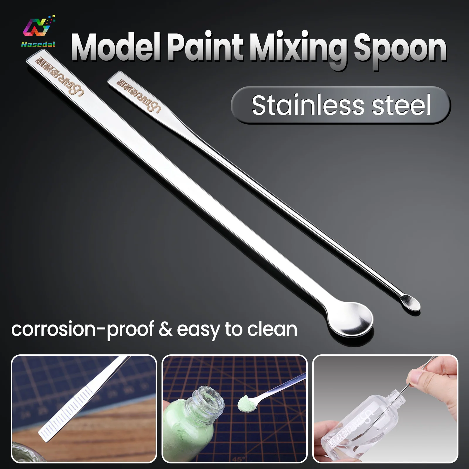 Ustar 2Pcs Stainless Steel Paint Mix Spoon Dual End Scaled Stirrer for Gunpla Mecha Model Paint Blending Coloring Hobby Supply