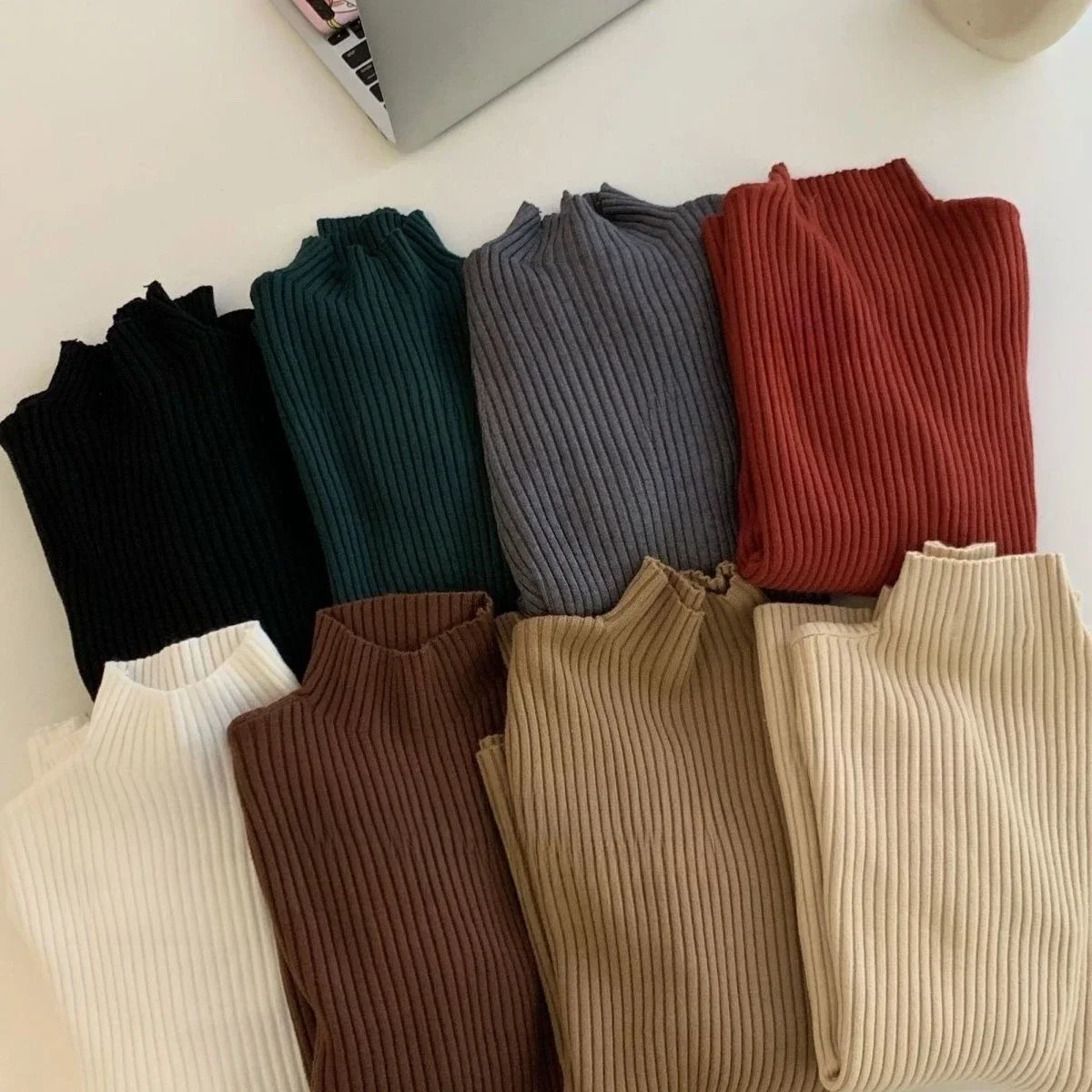 2025 Jerséis de punto Top Chic Otoño Invierno suéter jerseys mujeres de manga larga Casual cuello alto cálido suéter básico