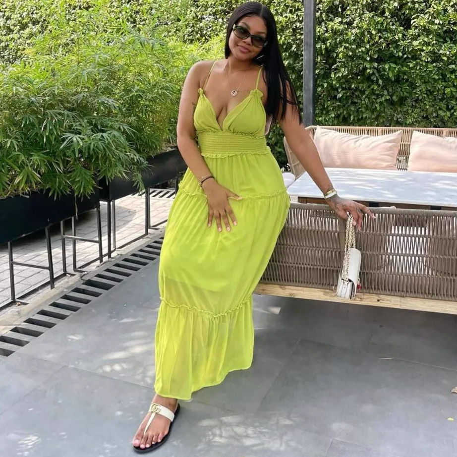 

Long Dress Women Sling Dresses Solid Vestidos Y2k Streetwear V Neck Sleeveless Elegant Party Night Work High Waist Beach 2025