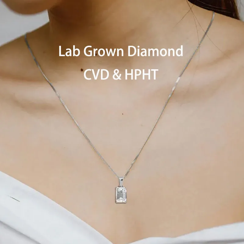 4 Ct DEF Color / VS VVS Clarity Emerald Cut  Lab Grown Diamond 14K 10K Gold Diamond Necklace