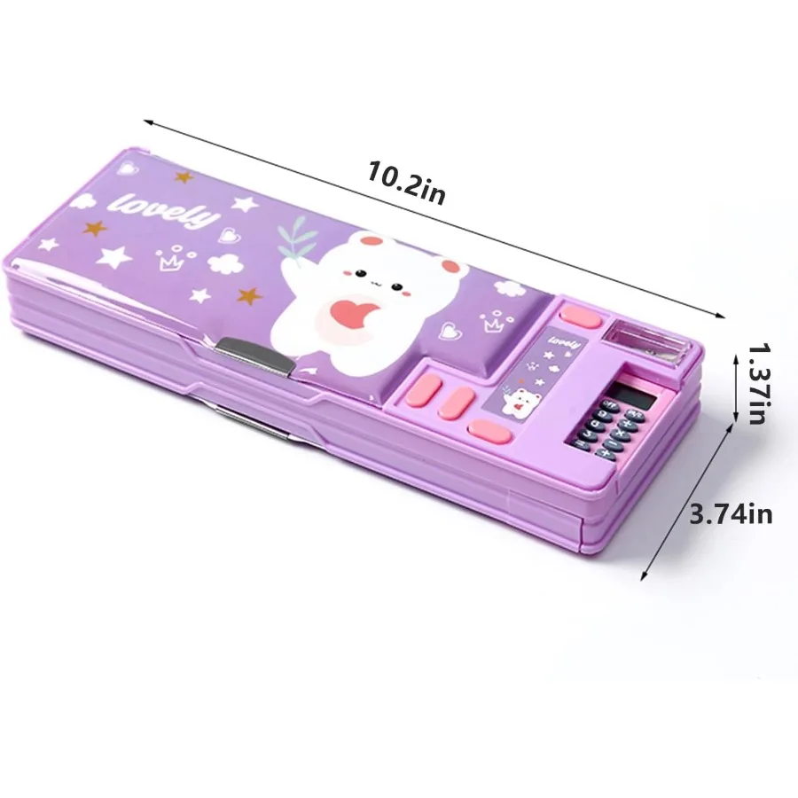 Multifunction Pencil Case with Calculator Pencil Sharpener and Curriculum Storage Cute Patterns Designed for Elementary School