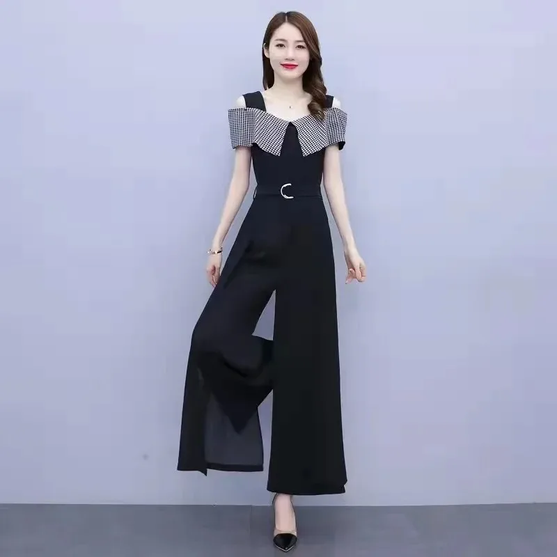 Women’s Off shoulder Jumpsuit Summer Sleeveless Tank Jumpsuits High Waist Casual Fit and Flare Long Pants Rompers