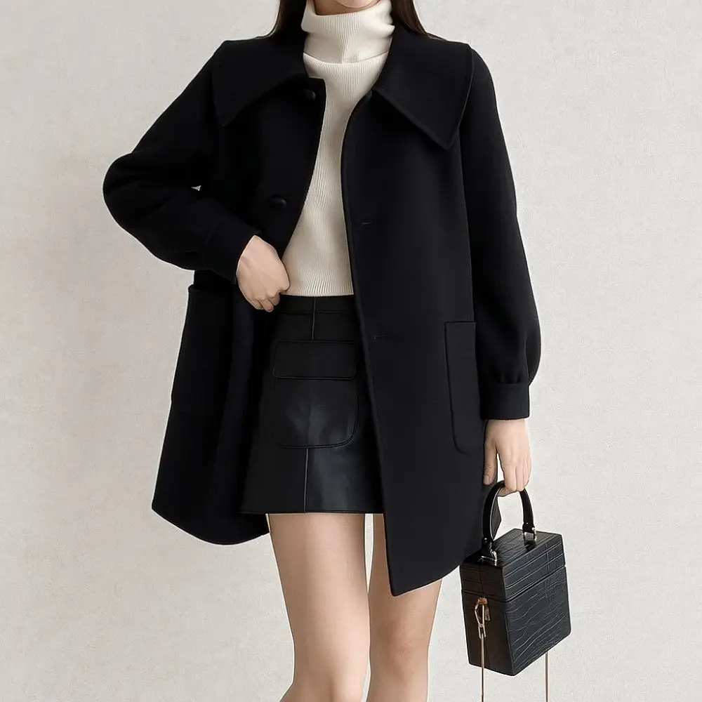 

Шерстяное пальто средней длины, женское пальто с откидным воротником, пряжкой в форме сердца, кардиган с длинными рукавами, осенне-зимние женские топы, ветрозащитные пальто, женские