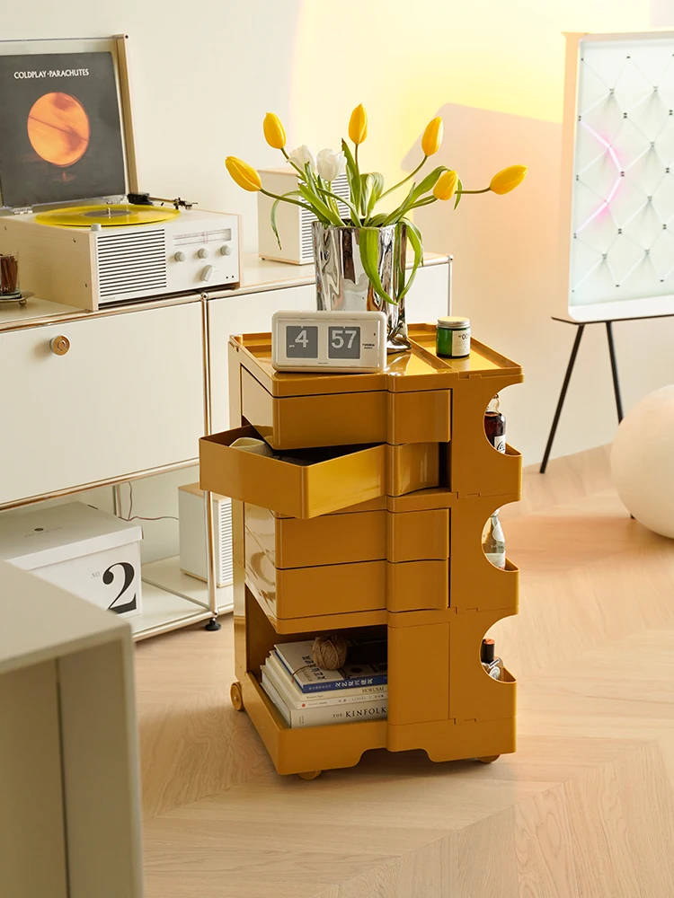 Rotating storage cabinet movable cart simple small apartment creative storage bedside table