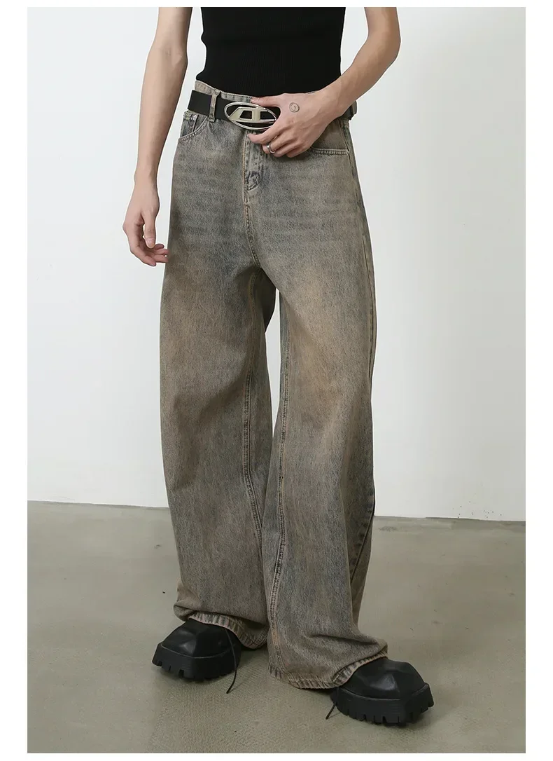 

High Street потертые винтажные джинсы мужские корейские уличные мешковатые джинсы Y2k мужские повседневные хлопковые прямые джинсы полной длины