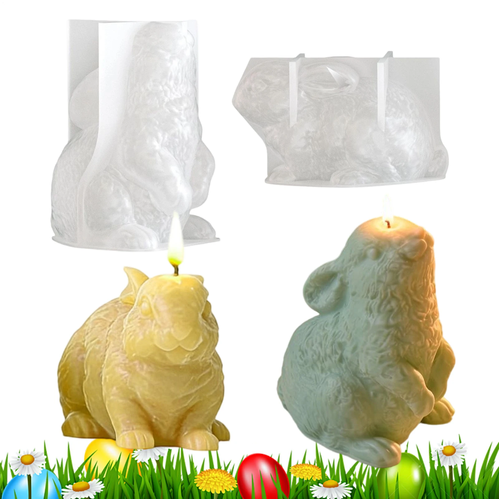 

Easter Silicone Mold Casting Mold Easter Bunny Candle Mold 3D Rabbit Easter Soap Mould Plaster Ornament Crafting Making Supplies