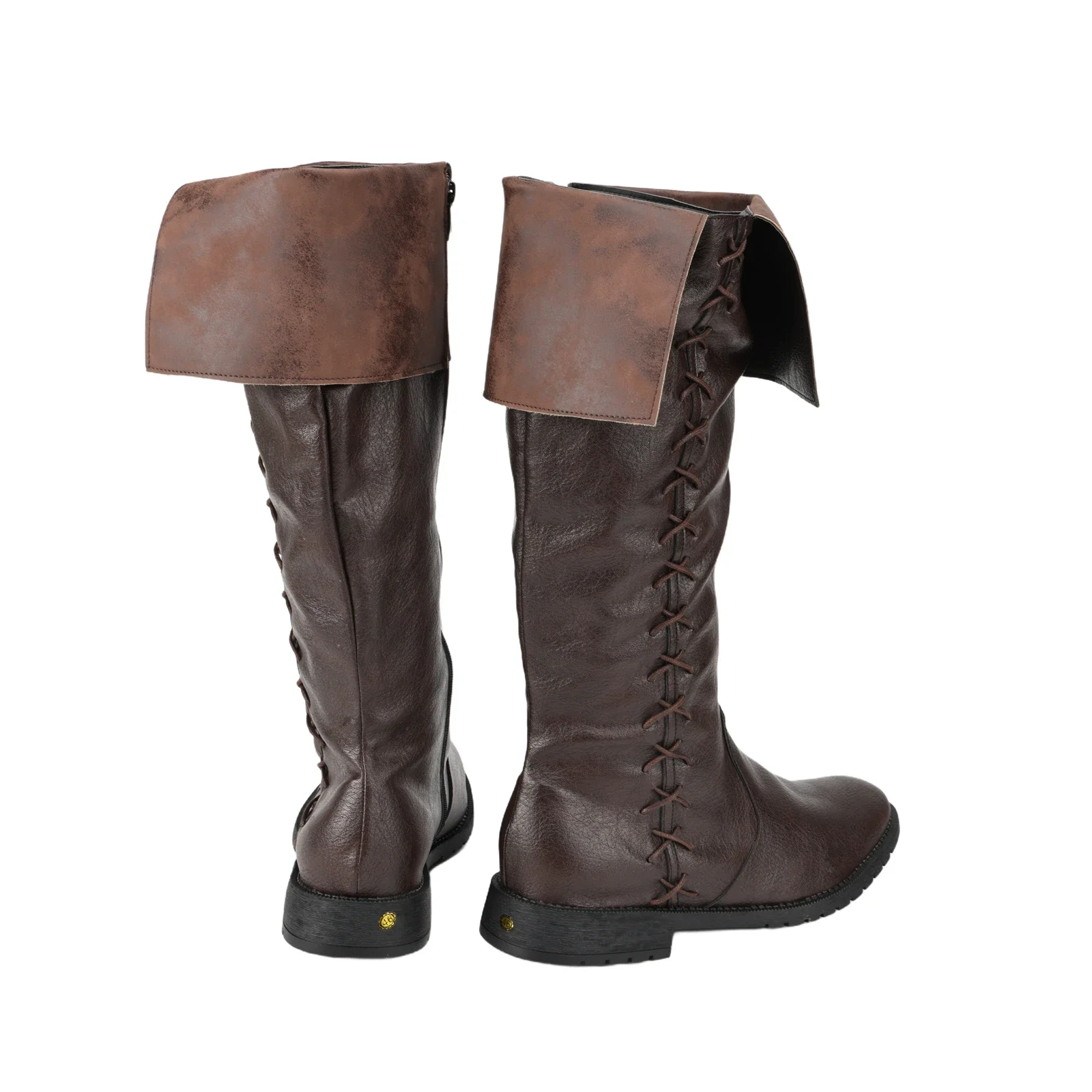 Botas medievales para hombre, botas de pirata renacentistas, botas hasta la rodilla de caballero, botas de cuero con cremallera de guerrero vikingo, zapatos de Cosplay para Halloween