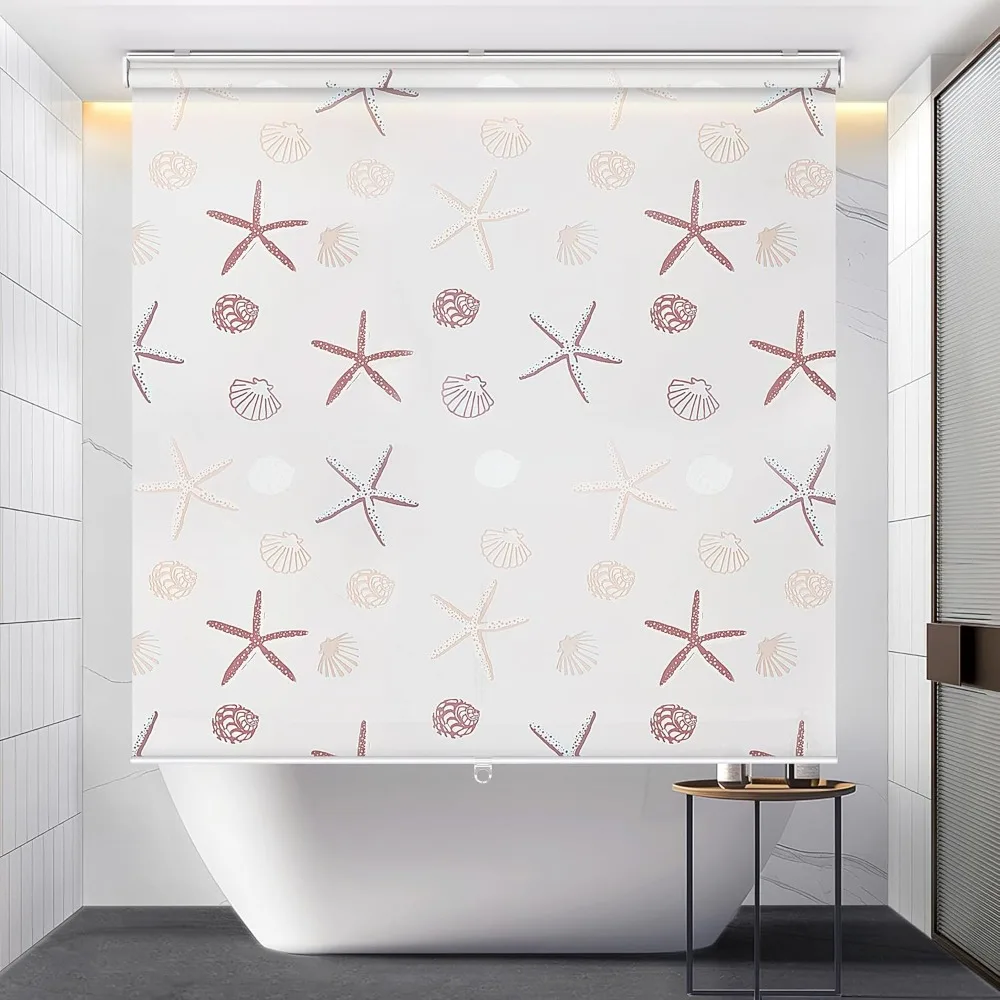 

Waterproof Fabric Cordless Shower Roller Blind Roll Up Curtain for Bathtub (56" W x 95" L, Starfish), Shower Curtains
