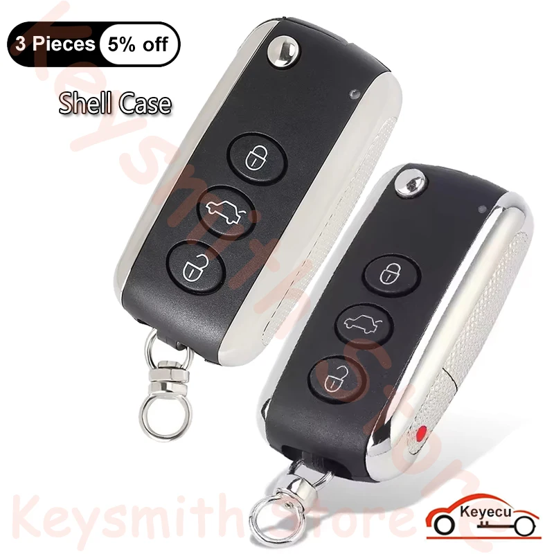 KEYECU 3 4 Buttons Case for Bentley Continental Mulsanne Arnage Flying Spur 2002-2016 Auto Smart Flip Remote Key Shell Fob Cover