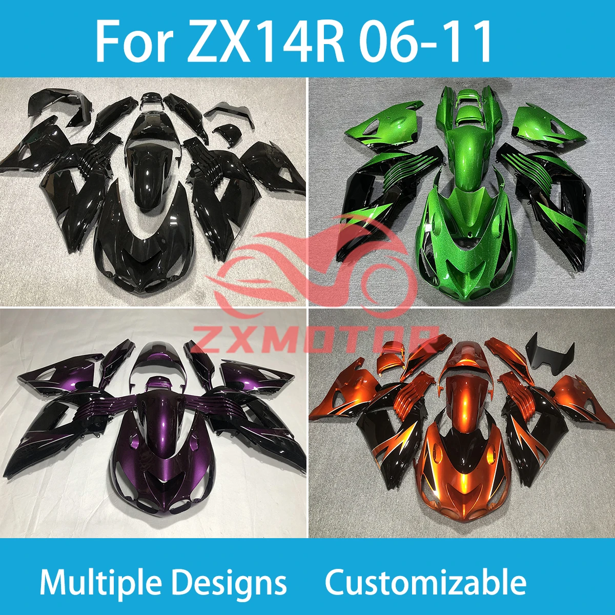 

ZX 14R 06 07 08 09 10 11 Fairing Kit for Kawasaki ZX14R 2006-2011 Customizable Motorcycle Fairings Injection Molding Fit