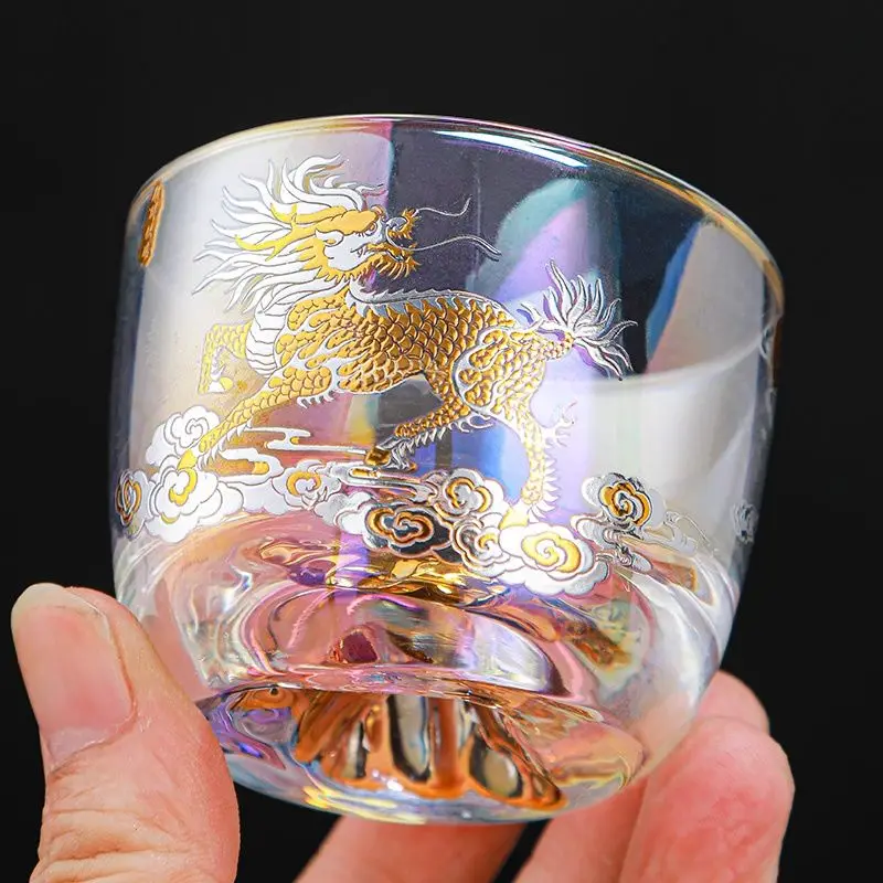 Glorious Gold and Silver Glass Tea Cup Chinese Kung Fu Teacup Handmade Heat-resistant Glass Cup Colorful Crystal Kirin Tea Set