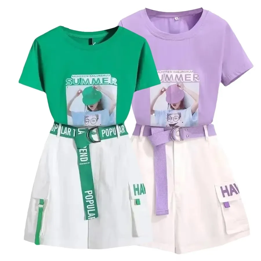

Girls Brand Clothing Sets Summer Casual Teenage Short Sleeve Girls T-shirt + Shorts Suit Children's Clothing For 4-15 years