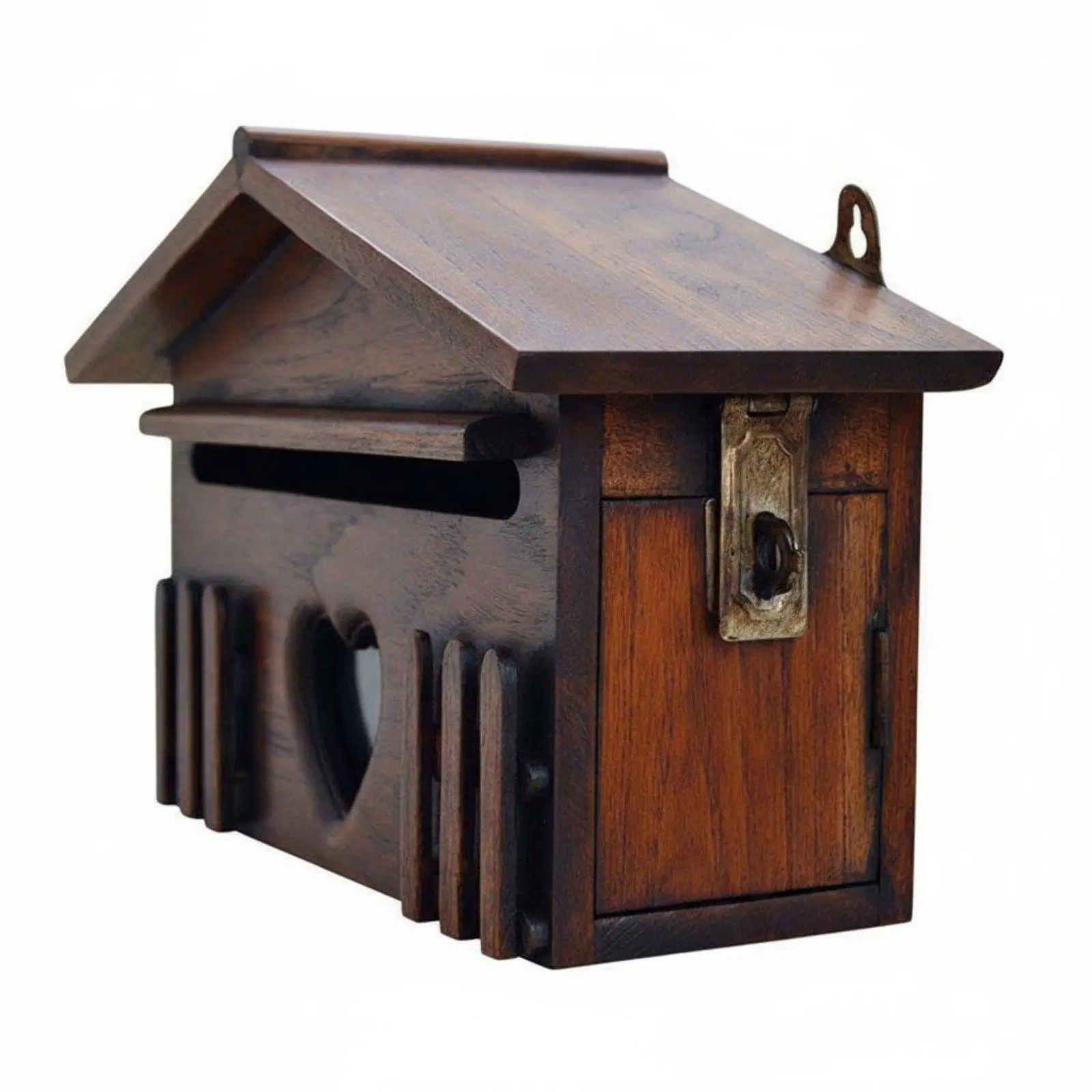 Brown Wood Wall Mailbox Country Style Exterior Mail Box Door Slot for Outdoor Parcel Garden Entry