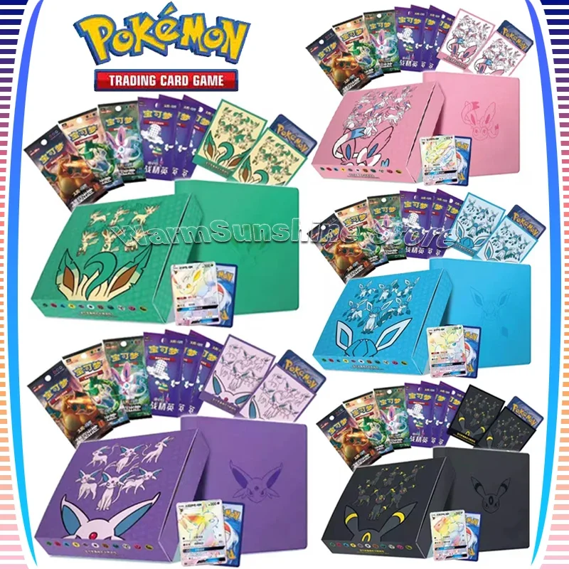 Original Pokemon PTCG Card Chinese Eevee GX Gift Box Cards Sylveon Glaceon Leafeon Umbreon Espeon Genuine Toys Children Gifts