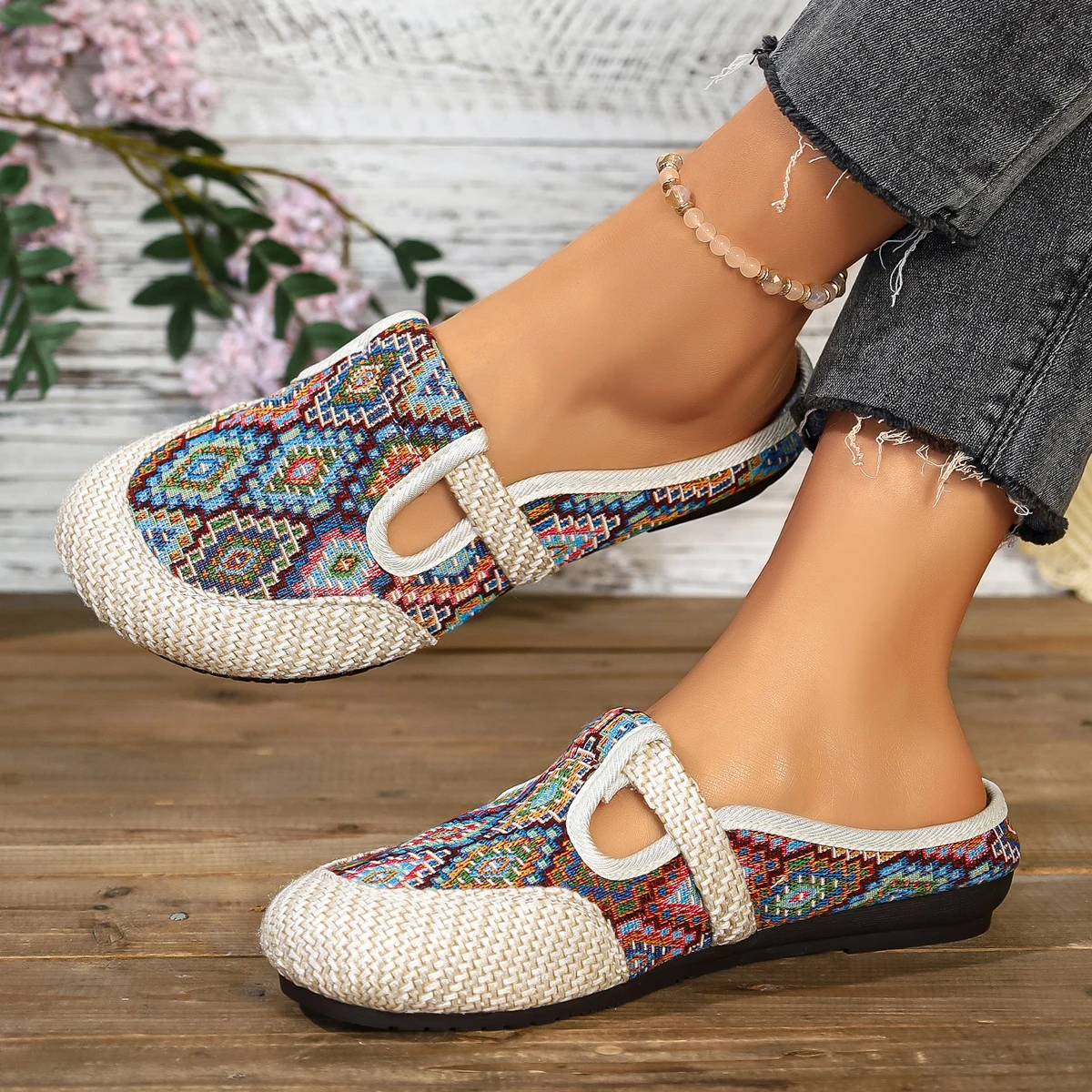 Ethnische bestickte Schuhe: Neue atmungsaktive Leinen-Halbslipper für Damen mit weichen Sohlen – Damen-Stoffschuhe für den Einzelfuß – Detail 1