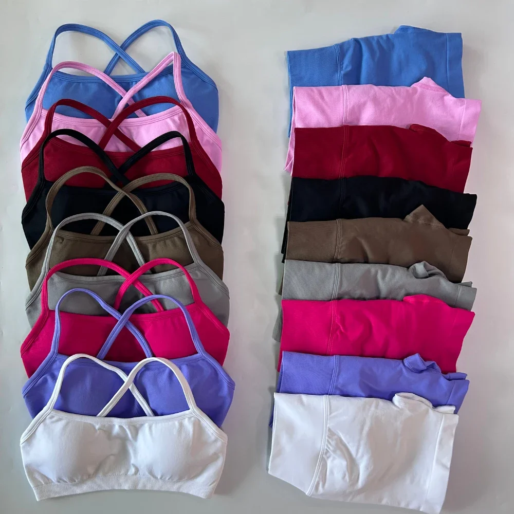 2 Pieces Yoga Set For Women Clothes Seamless Scrunch Yoga Shorts Set Backless ktp Sports Bra Fitness Workout Top Outfits Gym Set