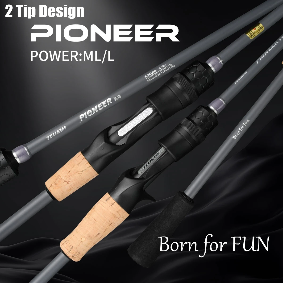 2 Tips Spinning Fishing Rod 1.98m 2.1m Lure Fishing Rod Carbon Fiber Fishing Rod ML/L for Saltwater Freshwater Bass Fishing