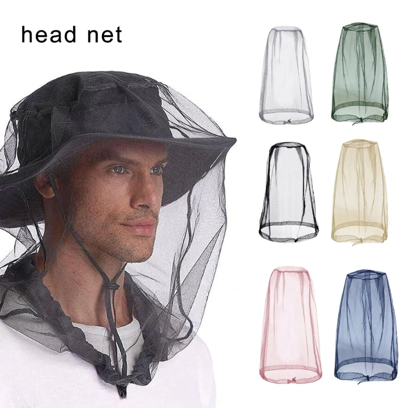 2Pcs Outdoor  Mosquitoes Head Net Mesh Insect Shields Face Mask Cover with Drawstring Mesh Face Shields for Men Drop Shipping